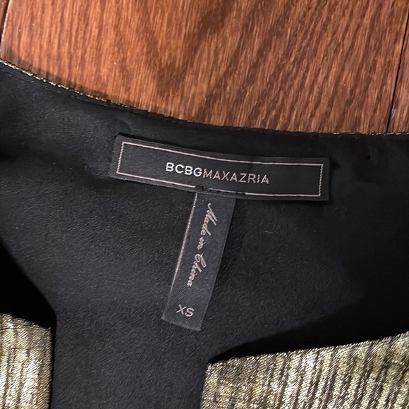 BCBG MaxAzria Gold metallic Valari Dress textured stripe XS bell 3/4 sleeves - Picture 5 of 12